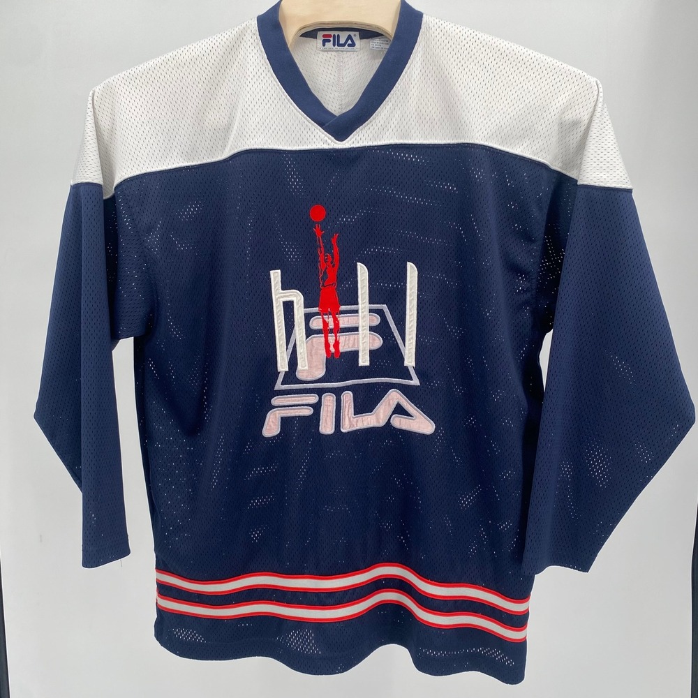 VTG FILA‎ Mens L Basketball Jersey Shirt Grant Hill Blue Logo Mesh Sportswear